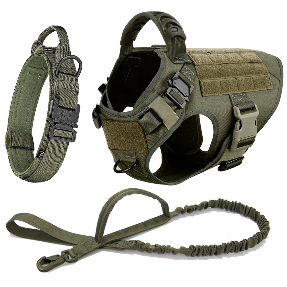 Military-style Dog Harness, Collar, and Leash Set