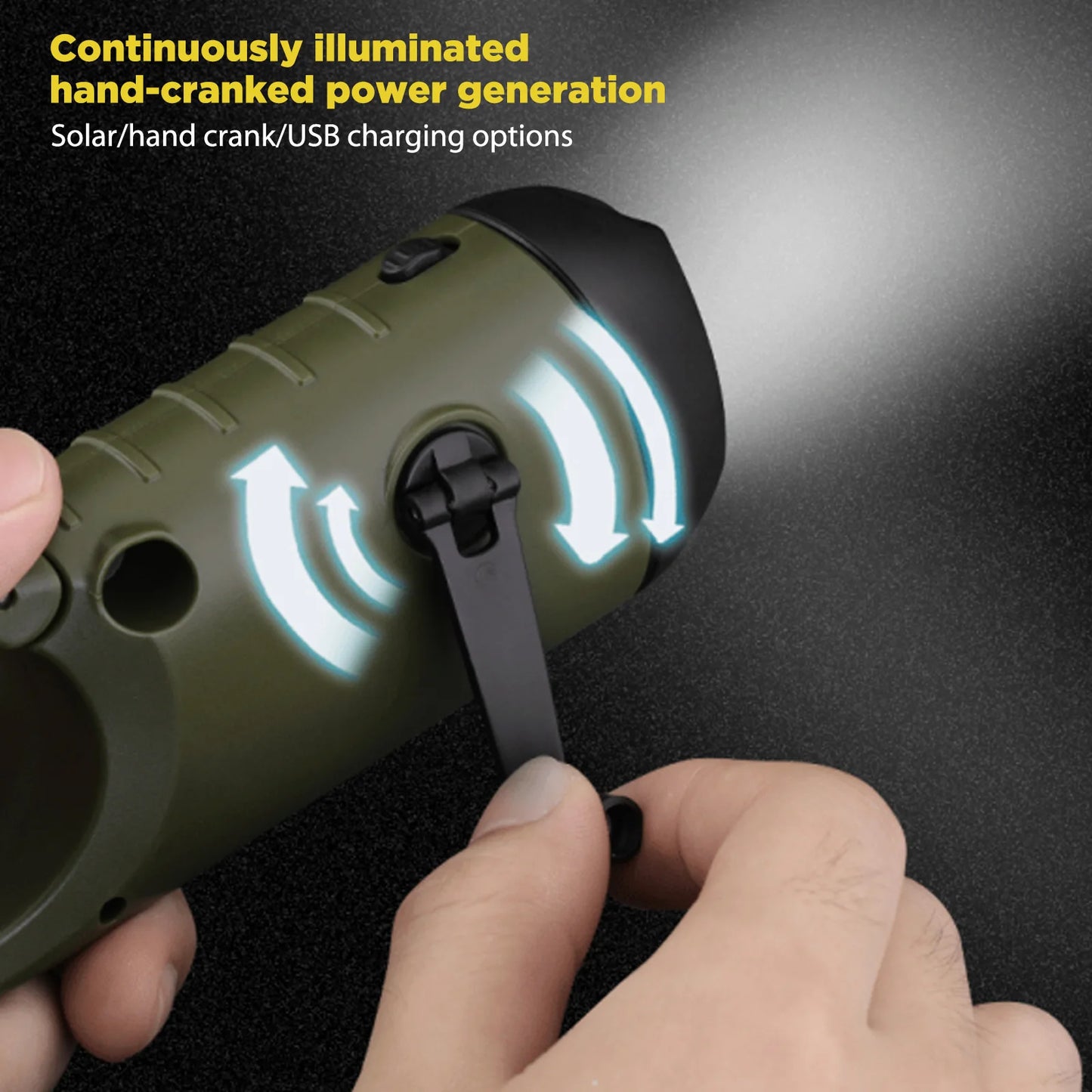 LED Solar Powered Flashlight with USB Charging Port